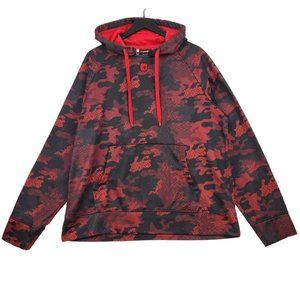 AND1 Men's Size L Hoodie Red Black Graphic Print Pockets Fleece Lined Basketball